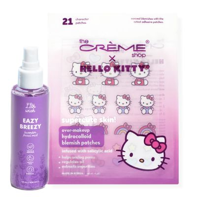 Glam Lux Beauty Bundle Made in Korea K- Beauty The Creme Shop X Hello Kitty Pimple Patches Hydrocolloid Acne Patch for Zits Blemeshes &amp; Hydrating Lavender Facial Mist Spray Acne Remedy