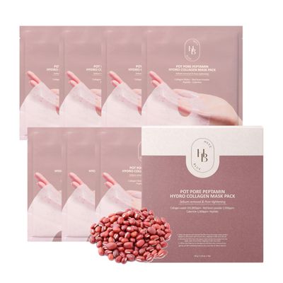 HEVEBLUE Pot Pore Peptamin Hydro Collagen Mask Pack 7ea - Hydrating Overnight Hydrogel Mask, Skin Firming, Pore Tightening, Red Bean,Korean Skincare,Hypoallergenic,Collagen Ampoule Absorbing Over Time