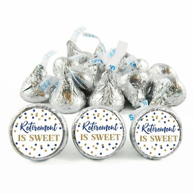 Retirement is Sweet Stickers for Kisses Chocolate, Retirement Gifts Labels for Women Men, Party Favors Treat Bags Candy Sticker, Blue Golden Happy Retirement Chocolate Wrapping Tags 500pcs