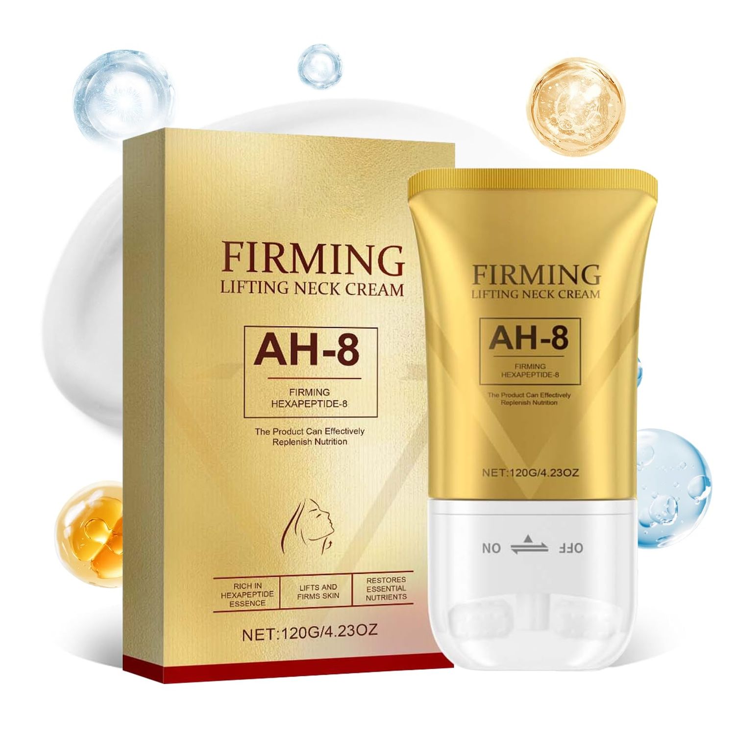 ginolmis AH-8 Firming Neck Cream for Crepey Skin Body Care Comfort, Lifting Neck Firming Cream with Roller, Moisturizing, Tightening Lotions Cosmetic Skin Care Skin Repair for Women Men (1)