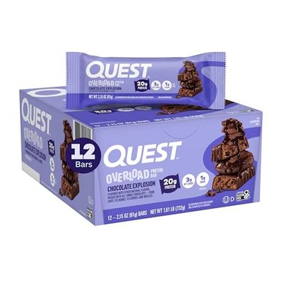 Quest Nutrition Overload Protein Bars, Chocolate Explosion, 20g Protein, 1g Sugar, 3g Net Carbs, Gluten Free, 12 Count