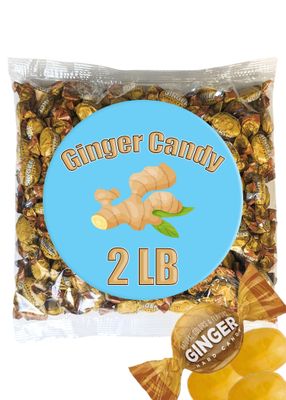 Ginger Candy - 2 LB - Unique Candy Made with Cane Sugar - Healthy Candy - Hard Ginger Candy for Nausea - Spicy Candy - Gluten Free Candy - Ginger Hard Candy Bulk, Anti Nausea Candy - Queen Jax