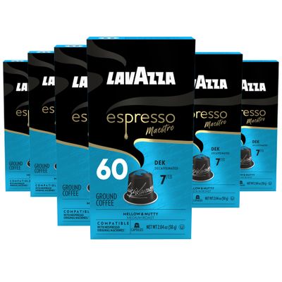 Lavazza Espresso Maestro Decaf (DEK) Aluminum Capsules Compatible with Nespresso Original Machines, Medium Espresso Roast, Arabica and Robusta Blend (60 Capsules)