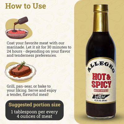 ALLEGRO - The Marinate Everything Marinades Perfect Marinades for Meat &amp; Veggies Marinade for Grilling, Roasting &amp; Cooking Kosher &amp; Gluten Free 12.7 Oz (Pack of 6) - Hot &amp; Spicy