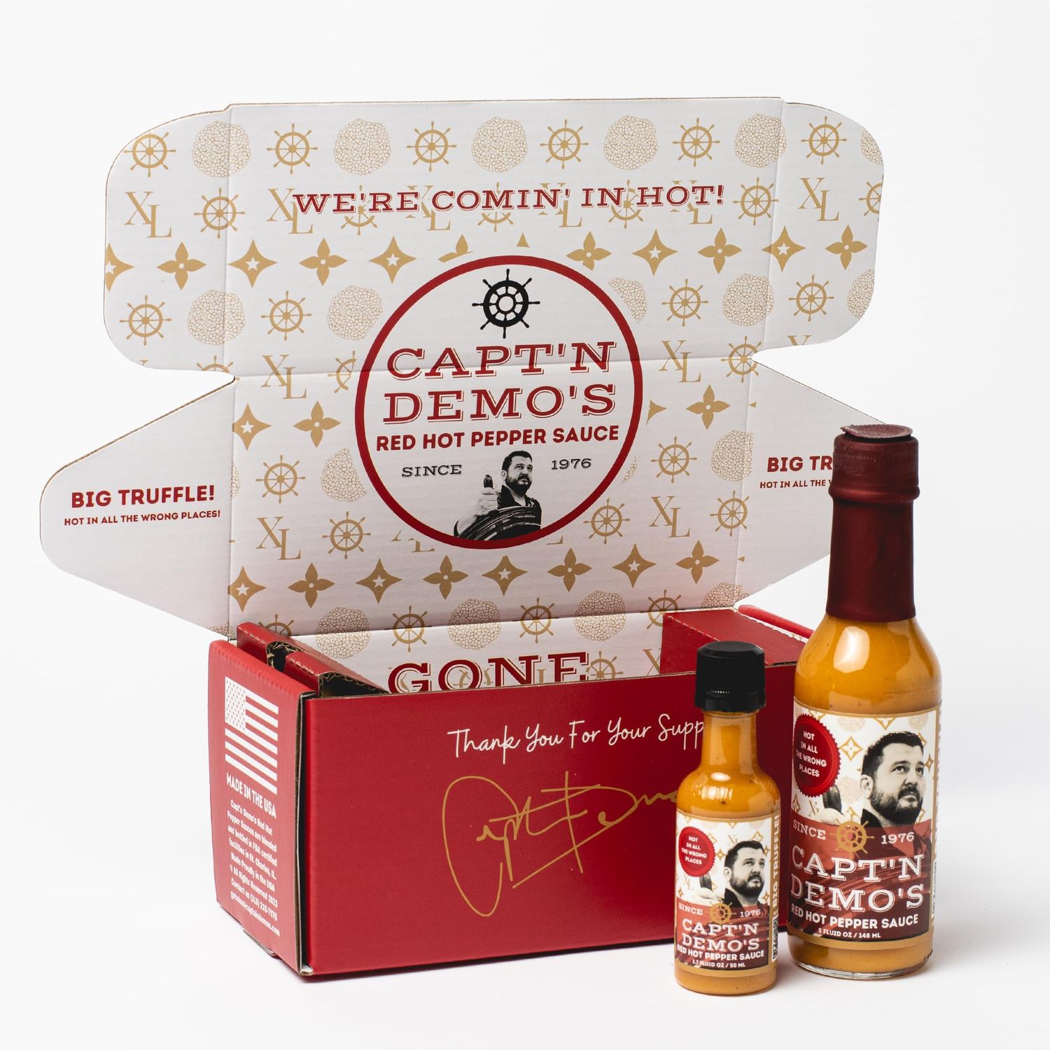 CAPTAIN DEMO's BIG TRUFFLE Red Hot Pepper Sauce - Every Pack Includes BONUS Travel Bottle, Gourmet Hot Sauce With Black AND White Truffles, Perfect Level of Garlic-ky, Hot Honey Heat (1 PACK)