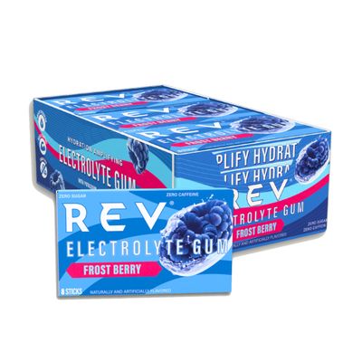REV Electrolyte Gum, Frost Berry, Sugar-Free with Essential Electrolytes,12 Count (12 Pack, Frost Berry)