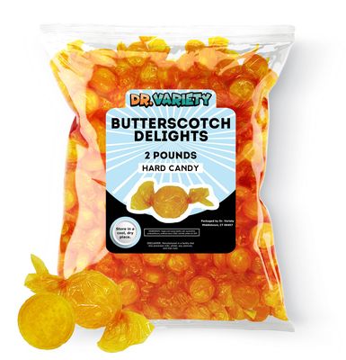 Butterscotch Hard Candy Bulk (2lb) - Vintage Candy, Butterscotch Candies Individually Wrapped, Butter Scotch Discs Buttons, Grandma Candy - By Dr. Variety