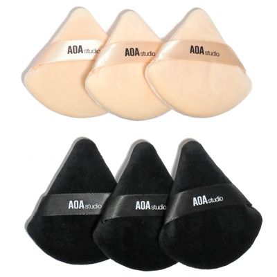 AOA Studio Velvet Puffs Makeup Puff Set of 6 Loose Powder Body Powder, Velour Makeup Blender Sponge Foundation Blending Sponges Set Beauty Makeup Tools(Black/Peach)