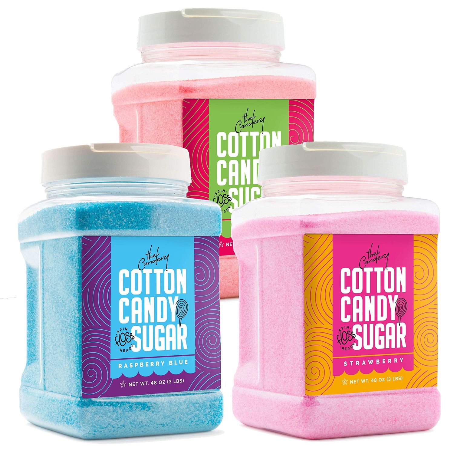 The Candery Cotton Candy Sugar Floss 3lbs 3 Pack Premium Flavors (Strawberry,Cherry,Raspberry)