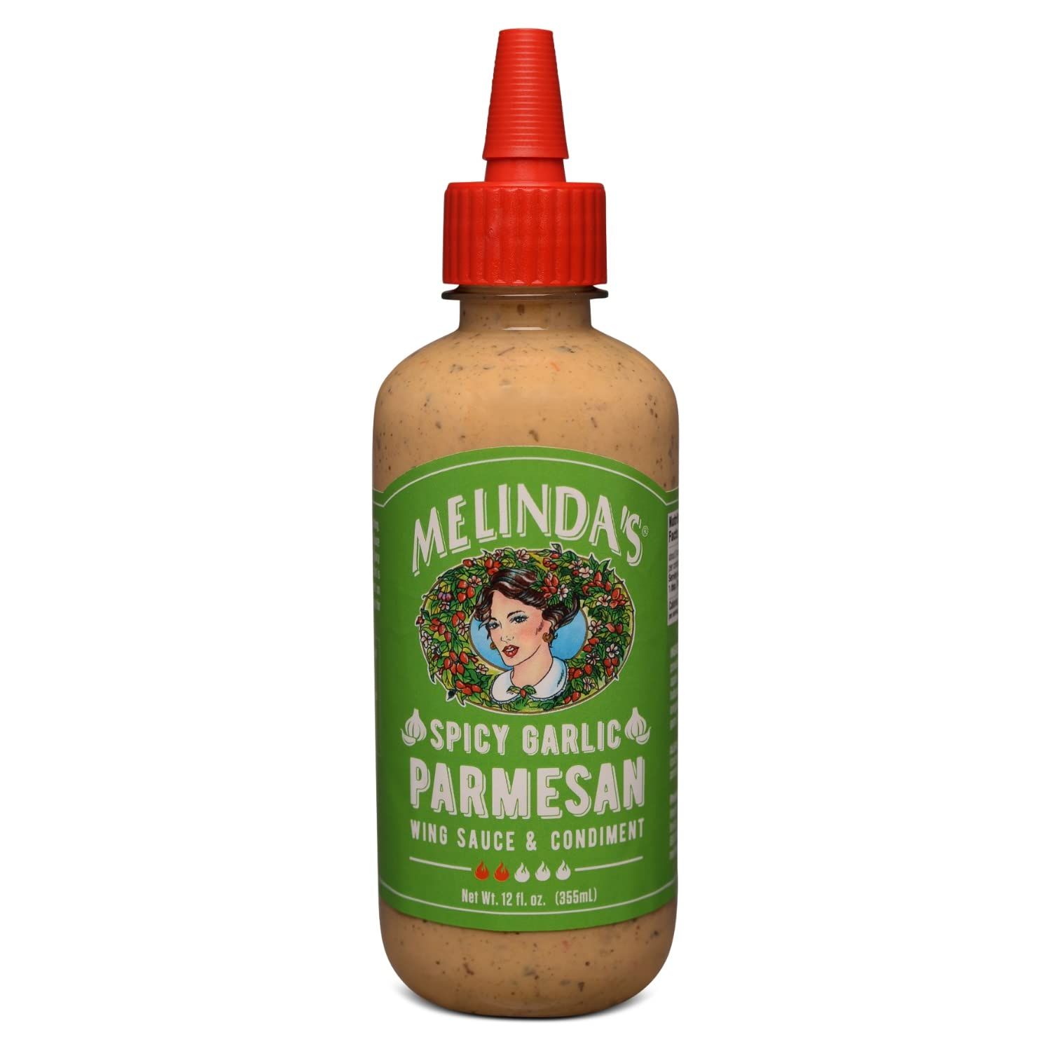 Melindas Spicy Garlic Parmesan Wing Sauce - Craft Garlic Parmesan Wing Sauce with Habanero Peppers, Parmesan Cheese, Fresh Garlic - Perfect for Buffalo Wings, Pizza, Pasta - 12oz, 1 Pack