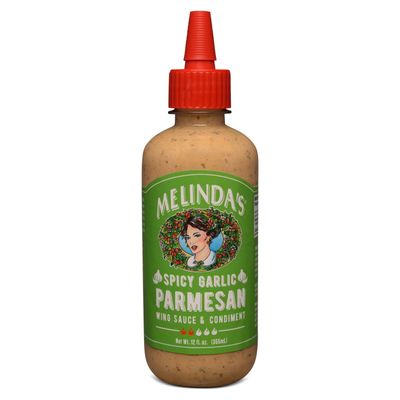 Melindas Spicy Garlic Parmesan Wing Sauce - Craft Garlic Parmesan Wing Sauce with Habanero Peppers, Parmesan Cheese, Fresh Garlic - Perfect for Buffalo Wings, Pizza, Pasta - 12oz, 1 Pack