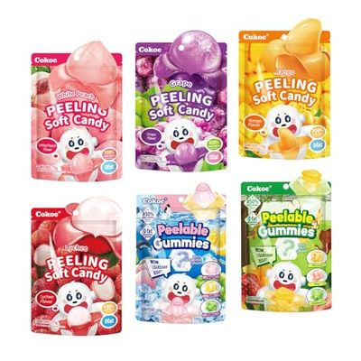 COKOC Peelable Gummy Variety Pack - 6 Individual Packs Featuring Peeling Mango, Grape, White Peach, Lychee,Strawberry,Apple&amp; Lemon Burst Flavors