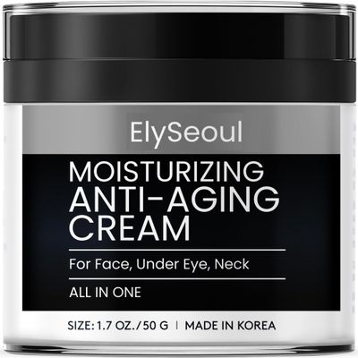 Korean 6 in 1 Face Cream for Men: Anti-Aging Skin Care Facial Moisturizer for Wrinkles Under Eye Bags Dark Circles Puffiness &amp; Firming with Retinol Collagen Peptides Caffeine &amp; Hyaluronic Acid, 1.7 oz