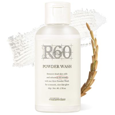 NATURECLASS R60 Rice Enzyme Powder Face Wash Cleanser - Exfoliating, Deep Cleansing, Removes Pore Impurities for Soft Radiant Skin, Korean Skincare1.76oz