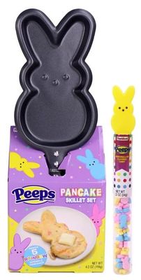 PEEPS Bunny Skillet with Buttermilk Rainbow Sprinkle Pancake Mix &amp; PEEPS Marshmallow Candy Tube Topper Easter Basket Stuffers, by Frankford Candy