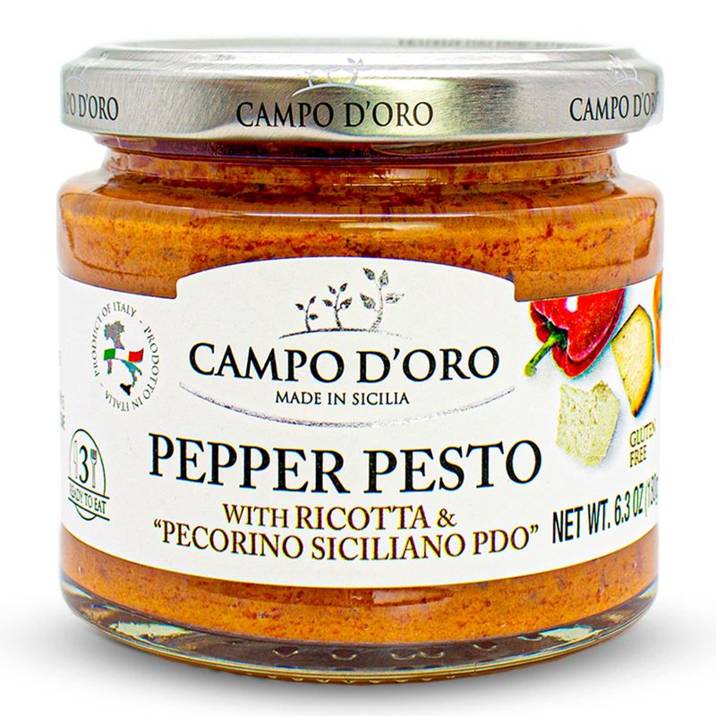 CAMPO D&#39;ORO - Sicilian Pepper Pesto with Ricotta and Pecorino, Glass Jar 6,3 oz, Italian specialties