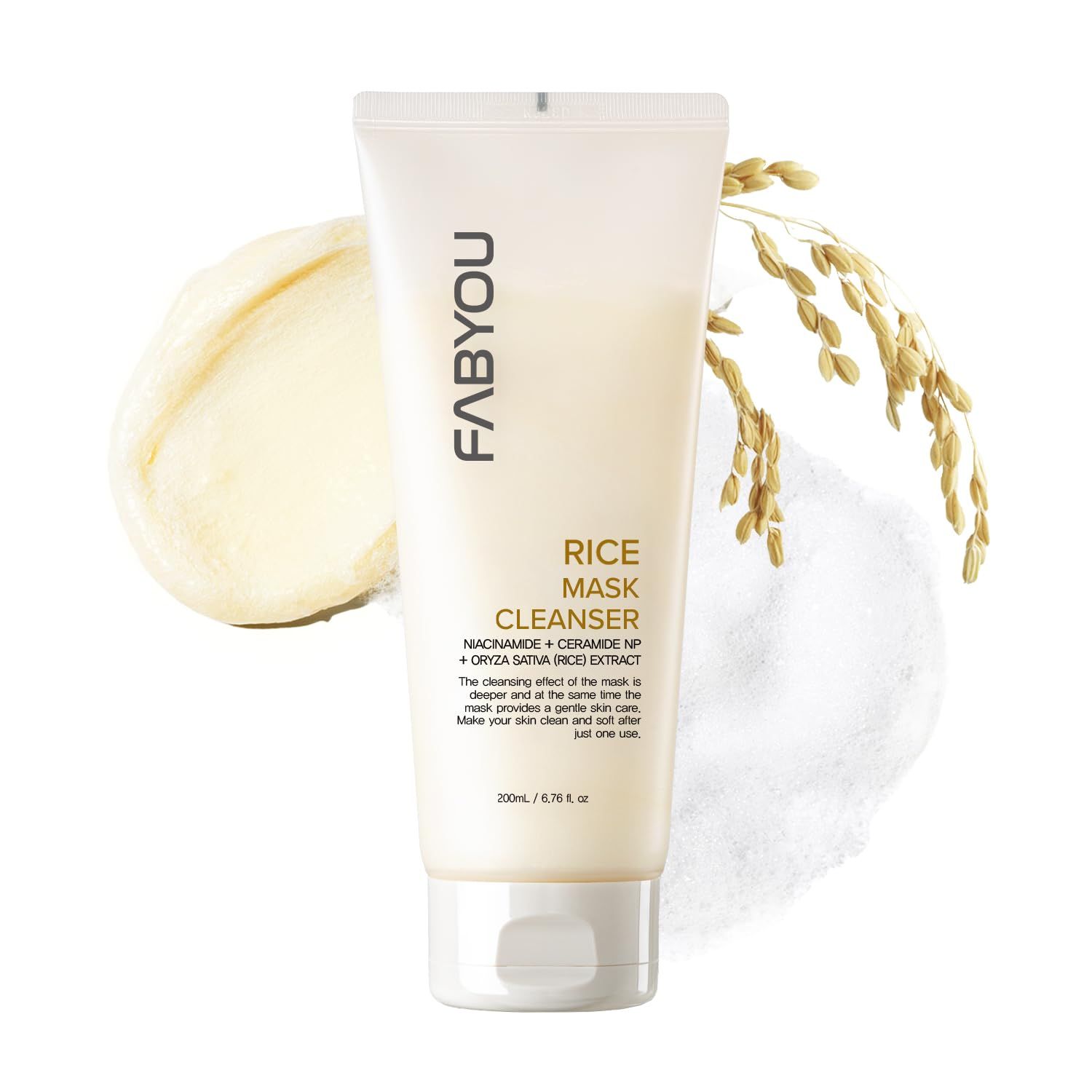 Rice Mask Cleanser 6.76 oz - Glow-Boosting &amp; Hydrating Face Wash with Jeju Rice &amp; Natto Gum, Gentle Exfoliating Daily Foam Cleanser, Deep Pore Cleansing, Non-Irritating- Korean Skin Care