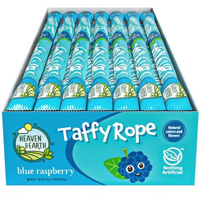 Heaven &amp; Earth Blue Raspberry Taffy Rope 19.5oz (24 Pack) Made with Natural Colors &amp; Flavors, No High Fructose Corn Syrup, Gluten Free, Nothing Artificial, Wonderfully Delicious!