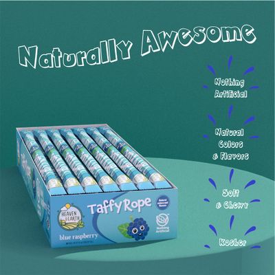 Heaven & Earth Blue Raspberry Taffy Rope 19.5oz (24 Pack) Made with Natural Colors & Flavors, No High Fructose Corn Syrup, Gluten Free, Nothing Artificial, Wonderfully Delicious!