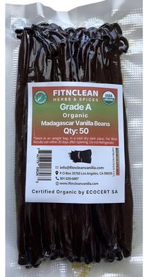 50 Organic Grade A Madagascar Vanilla Beans. Certified USDA Organic for Extract and all things Vanilla by FITNCLEAN VANILLA. 5" Bulk Fresh Bourbon NON-GMO Pods.