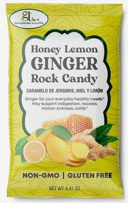 GT Honey Lemon Ginger Rock Candy, 4.41 Ounce Bag, 1 Pack