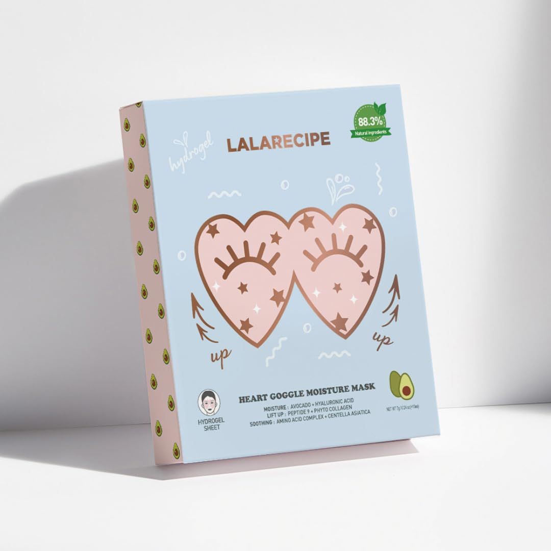 LALARECIPE Heart Goggle Moisture Eye Mask - Hydrating &amp; Cooling Hydrogel Patches with 8-Hyaluronic Acid, Avocado &amp; Collagen - Korean Skincare for Dry &amp; Sensitive Skin (Pack of 10)