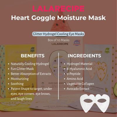 LALARECIPE Heart Goggle Moisture Eye Mask - Hydrating & Cooling Hydrogel Patches with 8-Hyaluronic Acid, Avocado & Collagen - Korean Skincare for Dry & Sensitive Skin (Pack of 10)