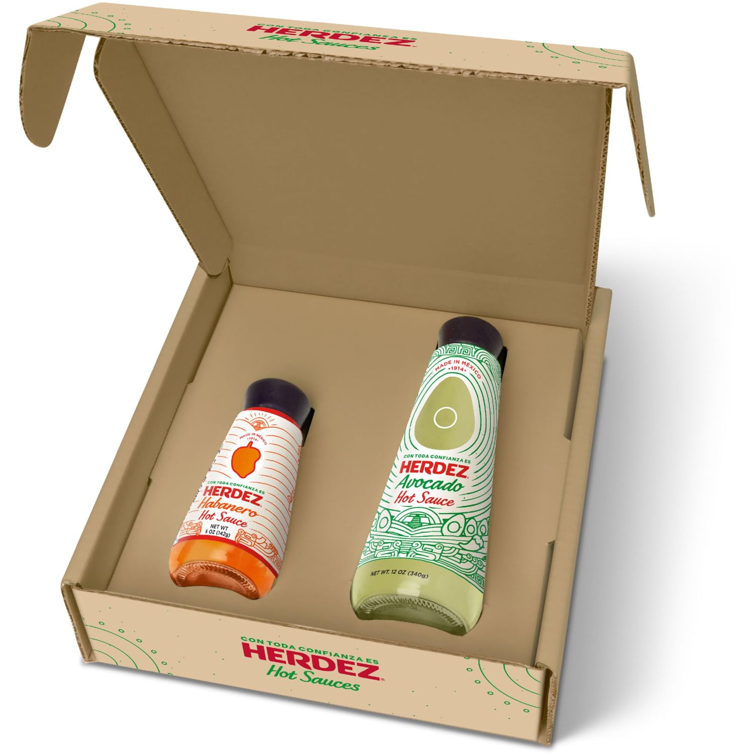 HERDEZ Hot Sauce Variety 2 Pack - Avocado Hot Sauce 12oz, Habanero Hot Sauce 5oz - Made with Real Avocados and Habanero Peppers - Gift Pack for Hot Sauce Lovers - Perfect for Any Meal