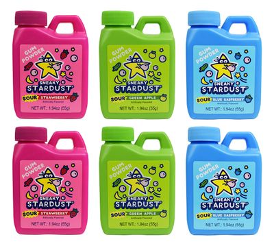kidsmania Set of 6 Assorted Sneaky Stardust Magical Morphing Gum Jugs-Transforms From Powder to Gum in Your Mouth-2.5inch L x 1inch W x 3.5inch H-1.94 oz.