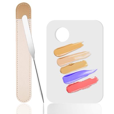 Korean Professional Makeup Set - Stainless Steel Spatula &amp; Mixing Palette for Eyeshadow, Eyelash, Nail Art &amp; Foundation