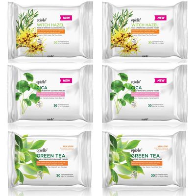 Epielle Makeup Remover Cleansing Wipes Gentle for All Skin Types Removes Dirt, Oil, Makeup Facial Towelettes Beauty Gift, Spa Day, Gift Set Pack of 6 Korean Skincare
