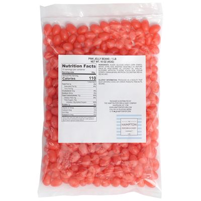 Pink Jelly Beans, 1 Pound Bulk Bag, Pink Candy, Strawberry Flavor, The Hampton Popcorn &amp; Candy Company