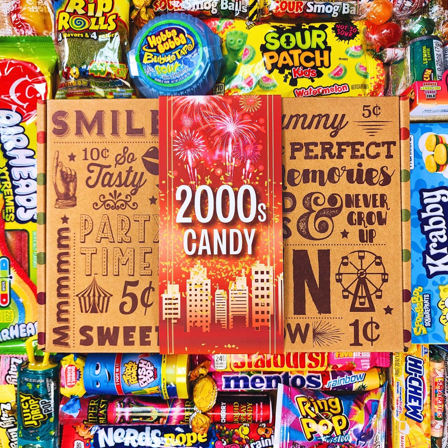 VINTAGE CANDY CO. 2000&#39;s RETRO CANDY GIFT BOX - Y2K Nostalgia Candies - Throwback Year Two Thousands Fun Gag Gift Basket - PERFECT &#39;00s Candies For Adults, College Students, Men or Women, Kids, Teens