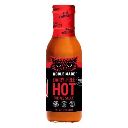 Noble Made Buffalo Sauce, Keto, Gluten Free, Vegan Dipping &amp; Wing Sauce, Low Carb, Dairy Free, Low Calorie, Paleo, Low Sugar, and Whole30 Approved, Hot Buffalo, 12.5 oz (1 Count)