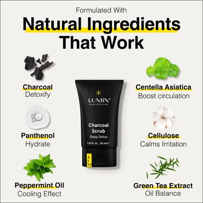 Lumin - Charcoal Scrub Deep Detox for Men - Face Cleanser for Men, Pre Shave Scrub, A Charcoal Face Exfoliator That Refreshes & Rejuvenates The Skin, Suitable for all skin types, 30ml, 2-Pack