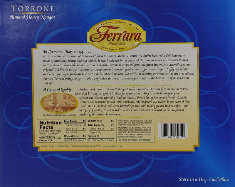 Ferrara Traditional Italian Torrone 7.62 oz (180g) 18 pieces
