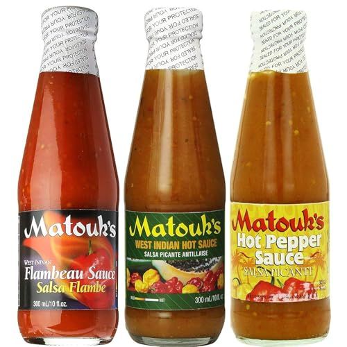 Matouk&#39;s Flambeau West Indian and Hot Pepper Sauce 10 Ounce Variety Pack of 3