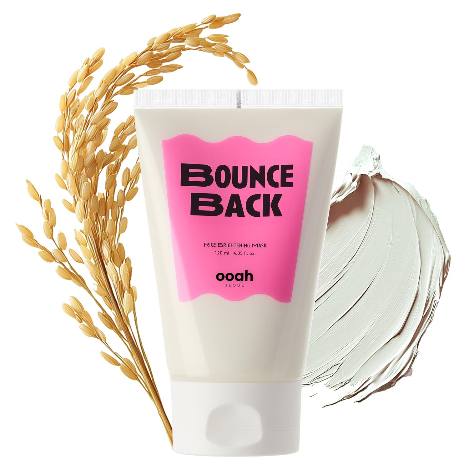 ooah seoul BOUNCE BACK Brightening Rice Face Mask Korean Skincare for Radiance &amp; Elasticity Hydrating &amp; Firming with Niacinamide &amp; Glutathione 120ml 4.05fl.oz