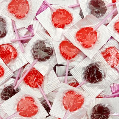 Heart-Shaped Lollipops - 2 Pound Bulk Pack (About 100 Count) - Cherry and Blue Raspberry Flavors