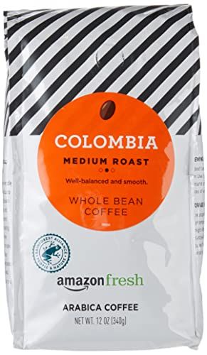 Amazon Fresh Colombia Whole Bean Coffee, Medium Roast, 12 Ounce (Pack of 3)