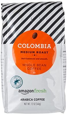 Amazon Fresh Colombia Whole Bean Coffee, Medium Roast, 12 Ounce (Pack of 3)