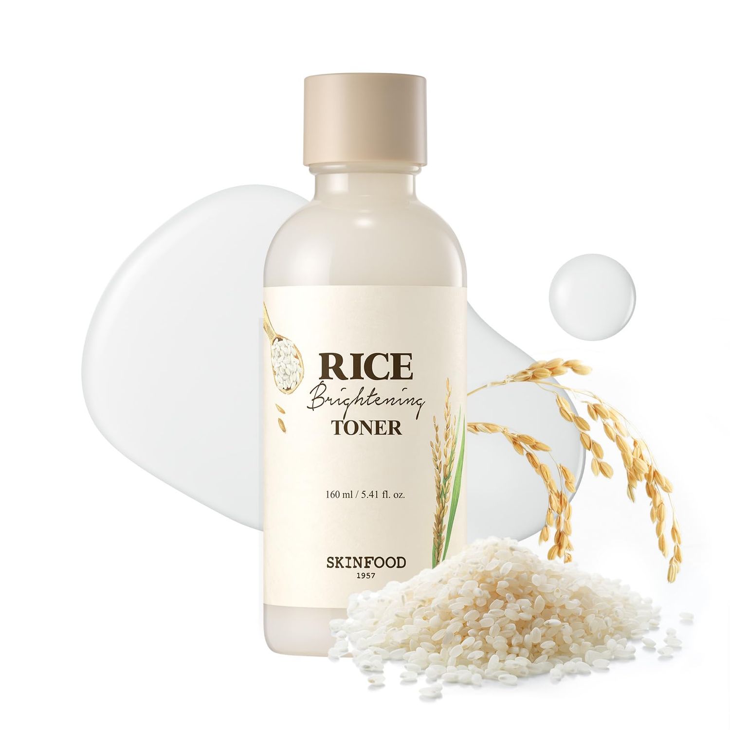 SKINFOOD Rice Brightening Toner, Korean Skincare Face Toner for Glow Glass Skin, Natural Rice Water Milk for Pore Minimizing, Hydrating, Glowing Skin, Vegan, 160ml/5.4fl.oz.