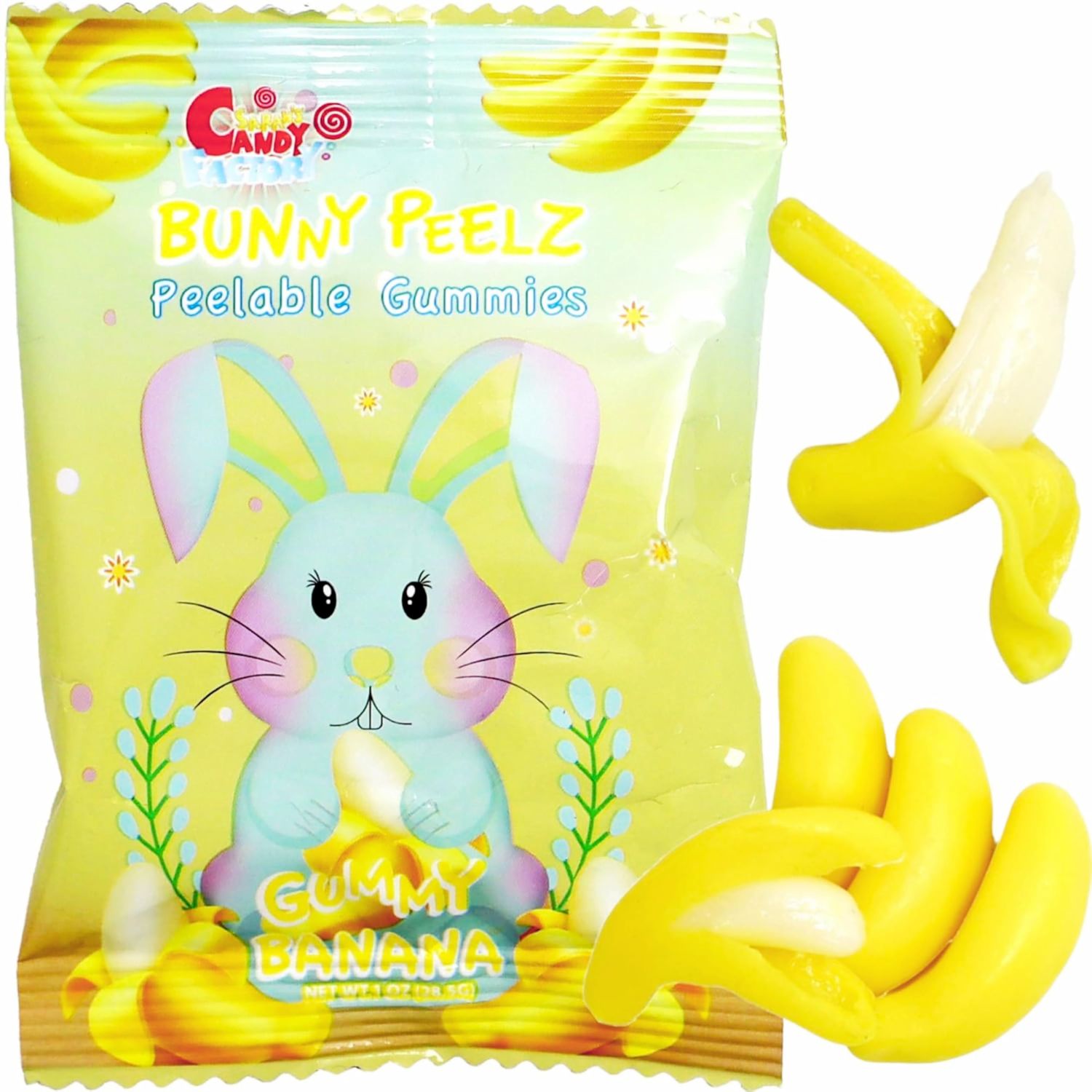 Sarah&#39;s Candy Factory Bunny Peelable Banana Gummy, Peeling Banana Candy, 1 Oz Bag (8 Pack) Single-Serve Snack Packs, Peelable Fun in Every 1 oz Bag