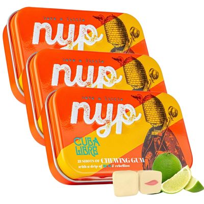 NYP Sugar Free Cuba Libre Lime Chewing Gum, Aspartame Free &amp; Alcohol Free Cocktail Filled Rum Gum Tin, Vegan, 63 Pieces (3 Tins)