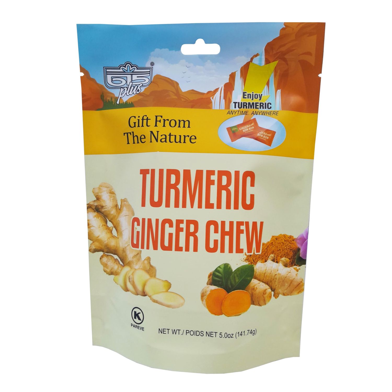 615 Plus Ginger Candy Chewy Ginger Chew (Turmeric, 5.0 Ounce, Pack of 1)