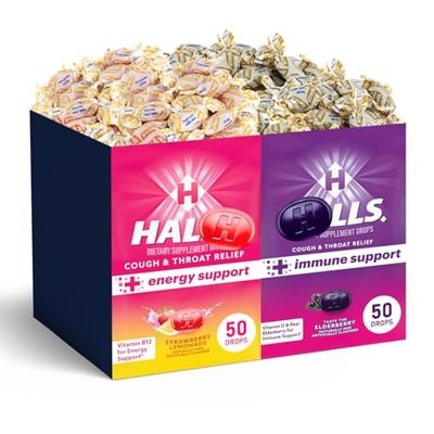HallsCough Drops, 100 Count of Cough Drops Bulk 50 from Each Flavor, Perfect for Cold &amp; Winter Season, Dry Throat and Daily Comfort, Ideal for Stocking Up During Allergy and Winter Seasons