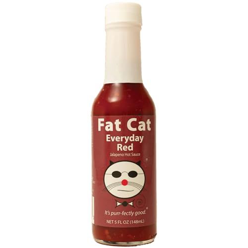 Everyday Red Jalapeno Pepper Hot Sauce by Fat Cat Gourmet All Natural Flavorful, Fresh and Versatile Enhances Everyday Foods Medium Heat Gluten Free, Vegan &amp; Keto Friendly 1 Bottle