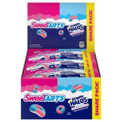 SweeTARTS Halos, Candy, Blue Punch and Strawberries and Cream, Tart and Chewy, Soft and Fluffy, 3.5 oz (12 count)
