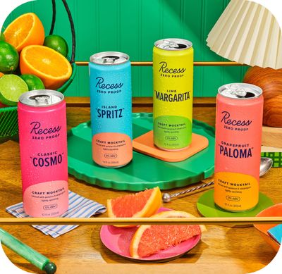 Recess Zero Proof Craft Mocktails, Alcohol Free Drinks, With Adaptogens, Non-Alcoholic Beverage Replacement, Mixer, Celebration, Party, (Happy Hour Sampler, 12oz, Pack of 12)