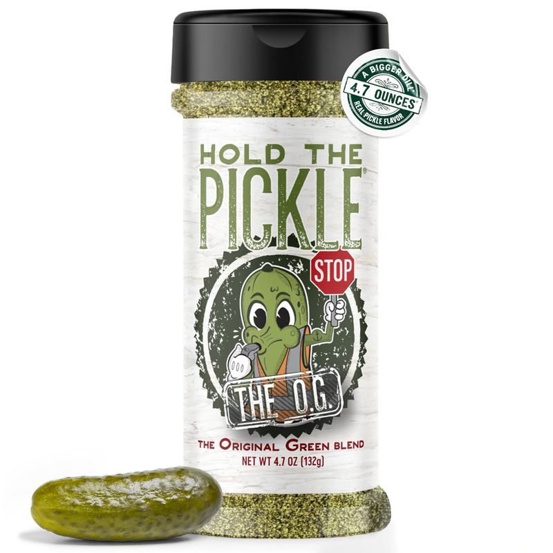 Hold The Pickle O.G. Dill Pickle Seasoning - Popcorn seasoning, Original Green Flavor Dill Pickles Seasoning for Cooking - Vegan, Non-GMO, Gluten Free, Kosher Certified, 4.7 Oz Shaker